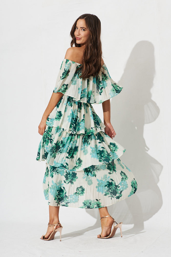 Scarlet Dress In White With Green Floral - back