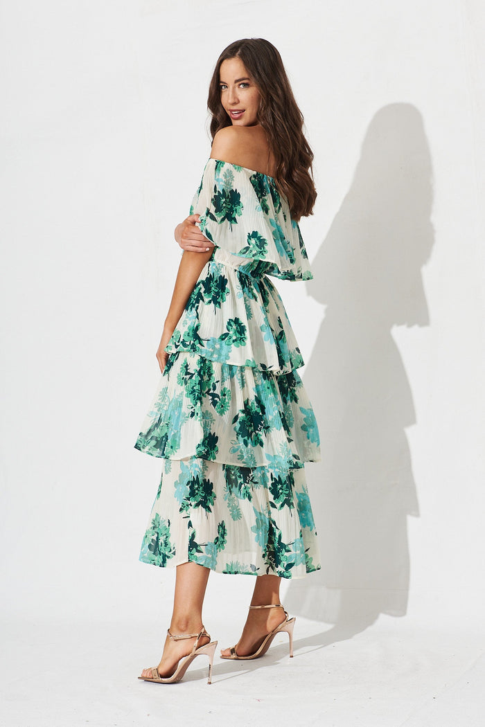 Scarlet Dress In White With Green Floral - side