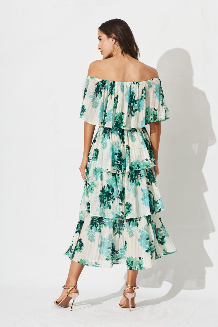 Scarlet Dress In White With Green Floral - back