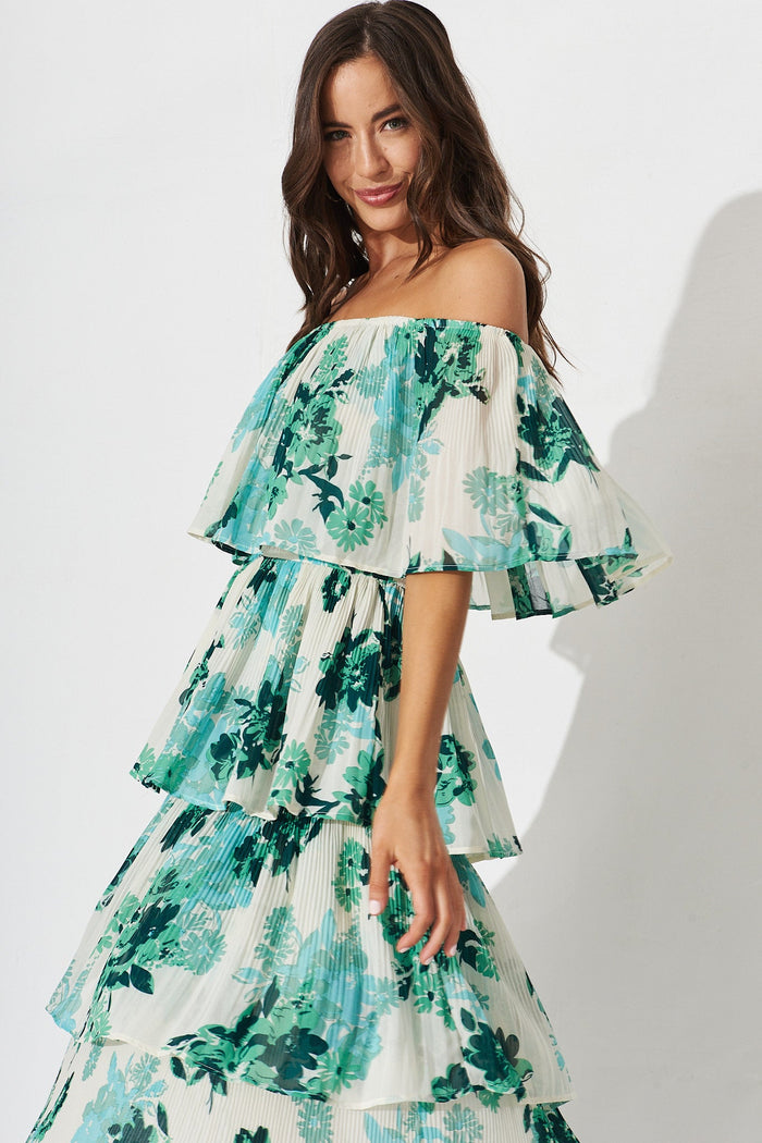 Scarlet Dress In White With Green Floral - side