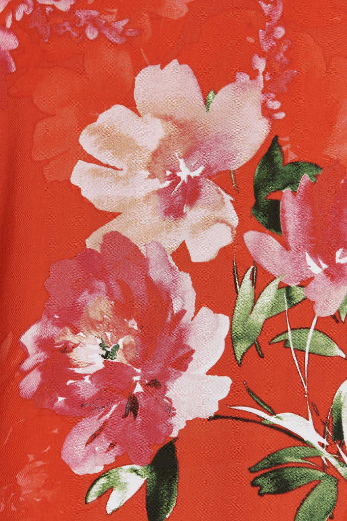 Aubryenne Maxi Wrap Dress In Red And Pink Floral - fabric