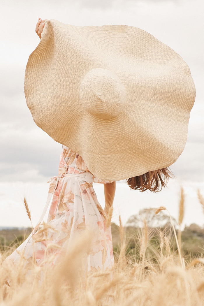 August + Delilah Positano Wide Brim Straw Hat In Beige - St Frock (Dev)