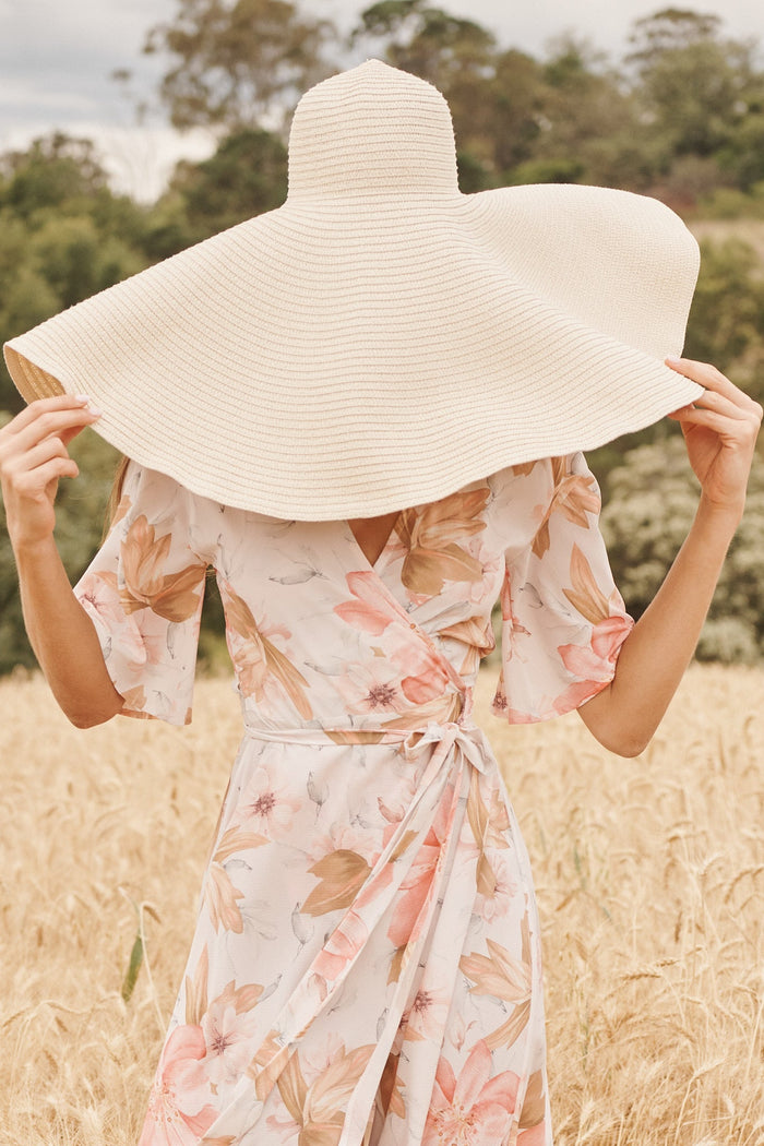 August + Delilah Positano Wide Brim Straw Hat In Beige - St Frock (Dev)