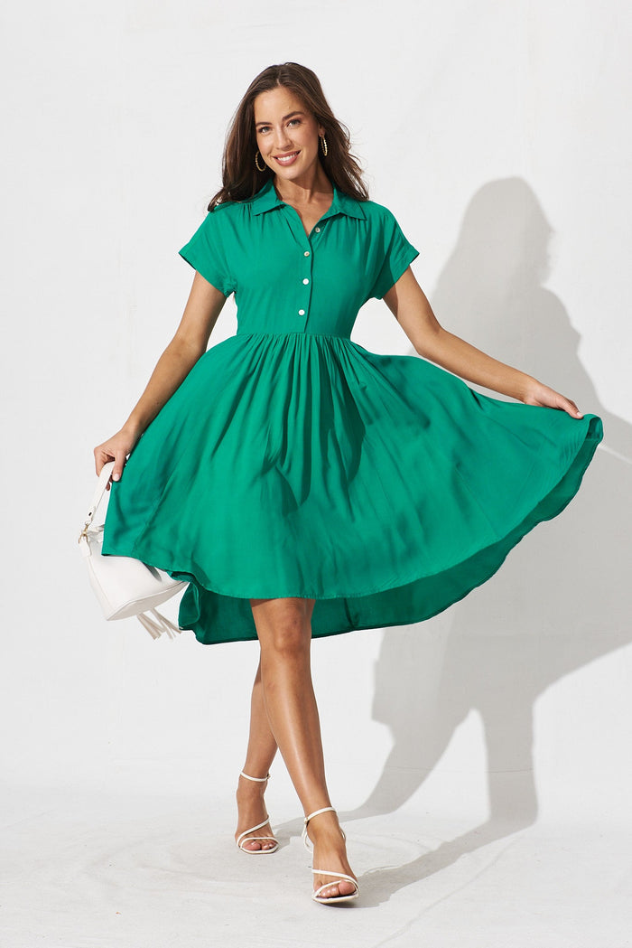 Birdie Shirt Dress In Green - St Frock (Dev)