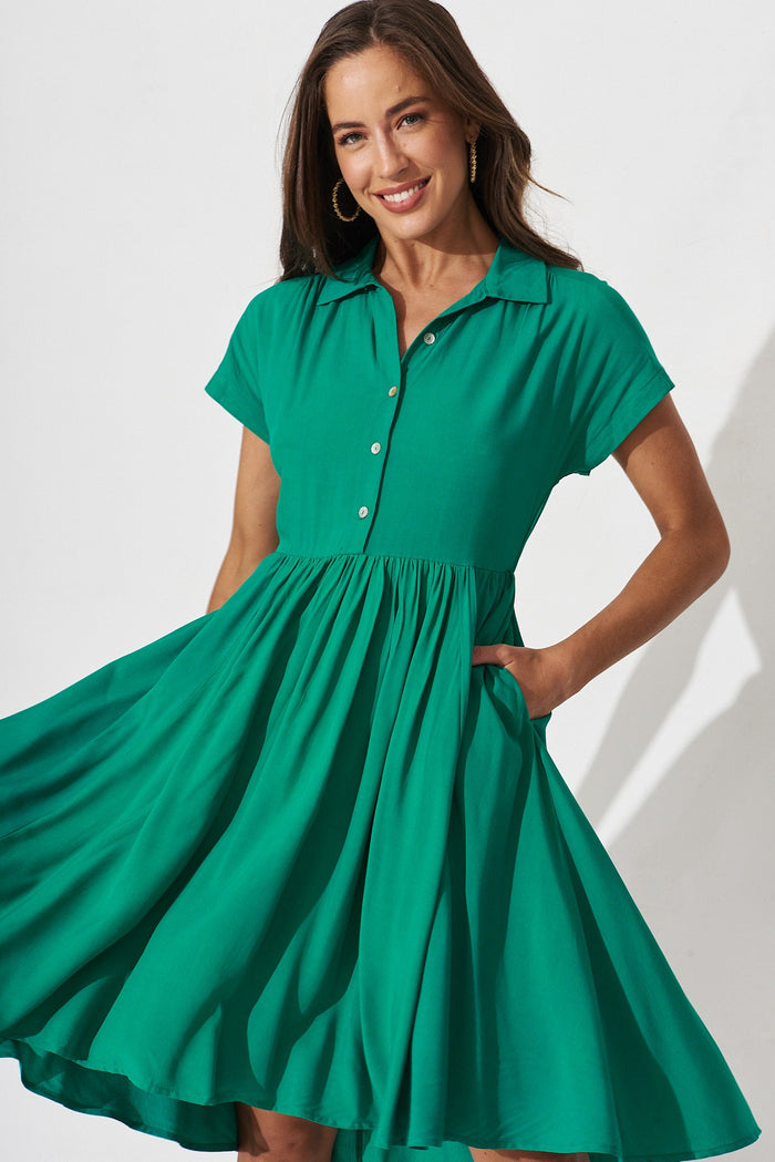 Birdie Shirt Dress In Green - St Frock (Dev)