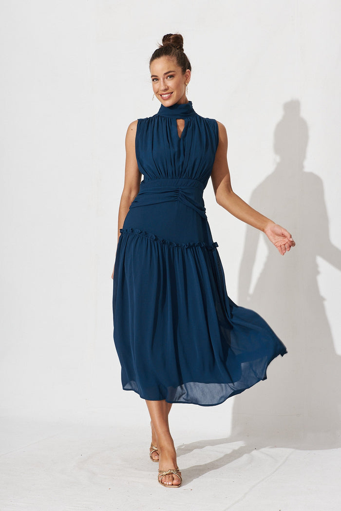 Roxanna Midi Dress In Teal Chiffon - full length