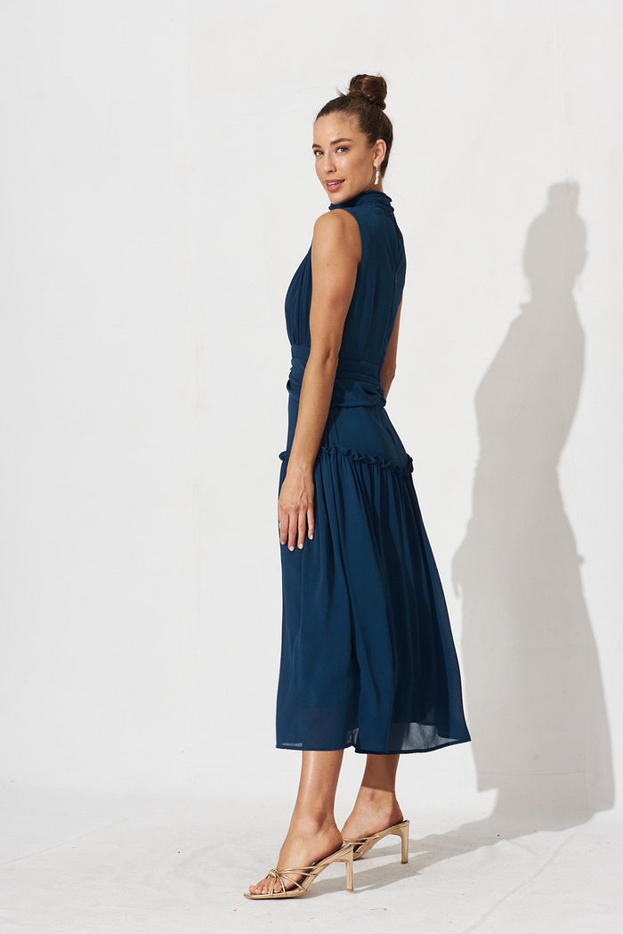 Roxanna Midi Dress In Teal Chiffon - side