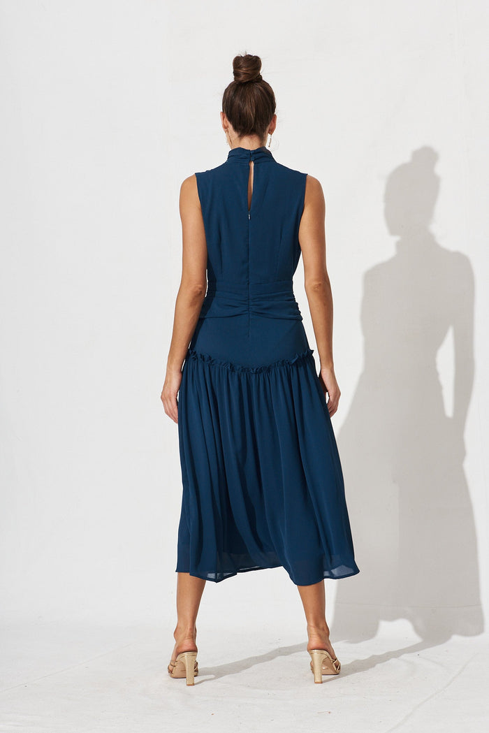 Roxanna Midi Dress In Teal Chiffon - back