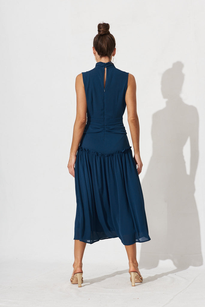 Roxanna Midi Dress In Teal Chiffon - back