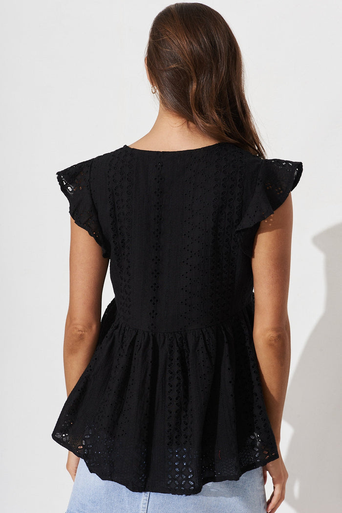 Aspen Top In Black Broderie Cotton - back