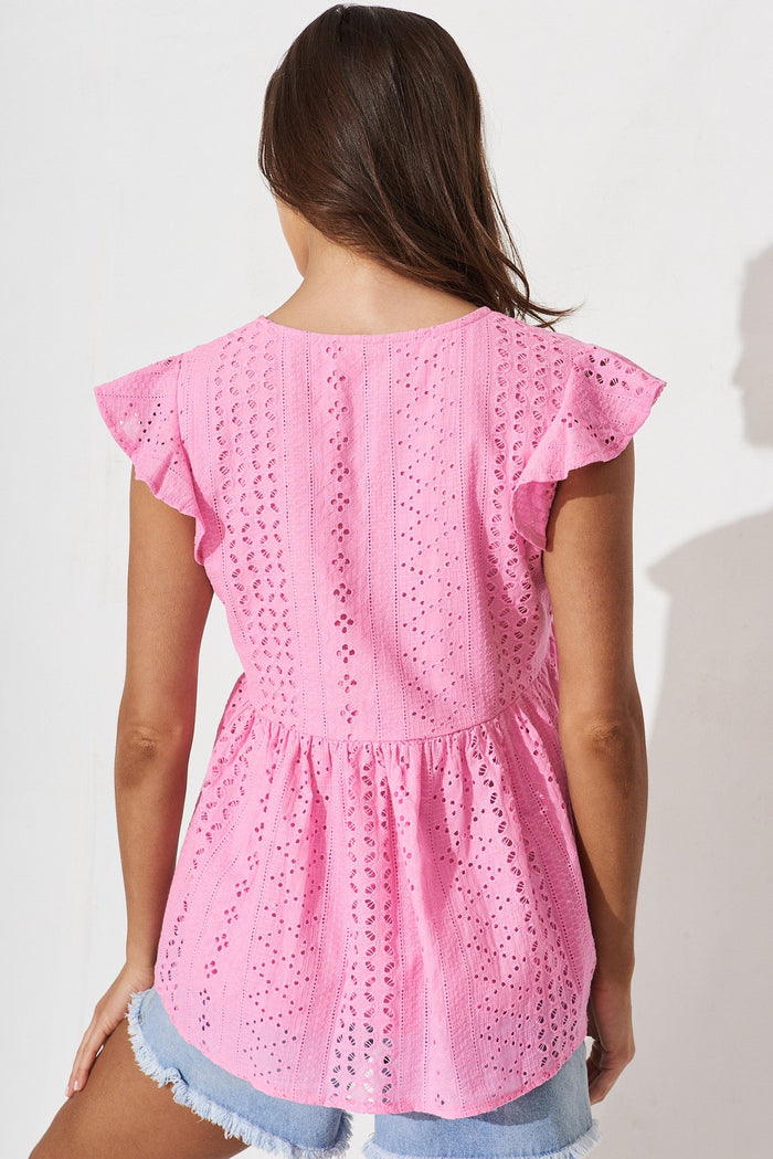 Aspen Top In Pink Broderie Cotton - back