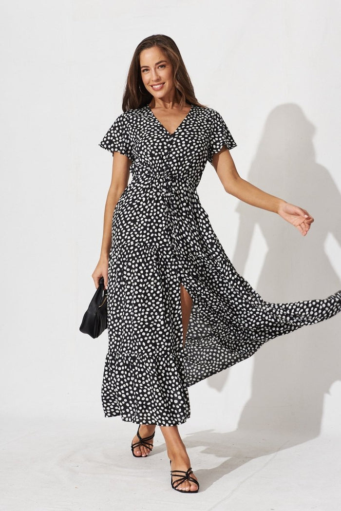 Clairie Maxi Dress In Black With White Polka Dot - St Frock (Dev)