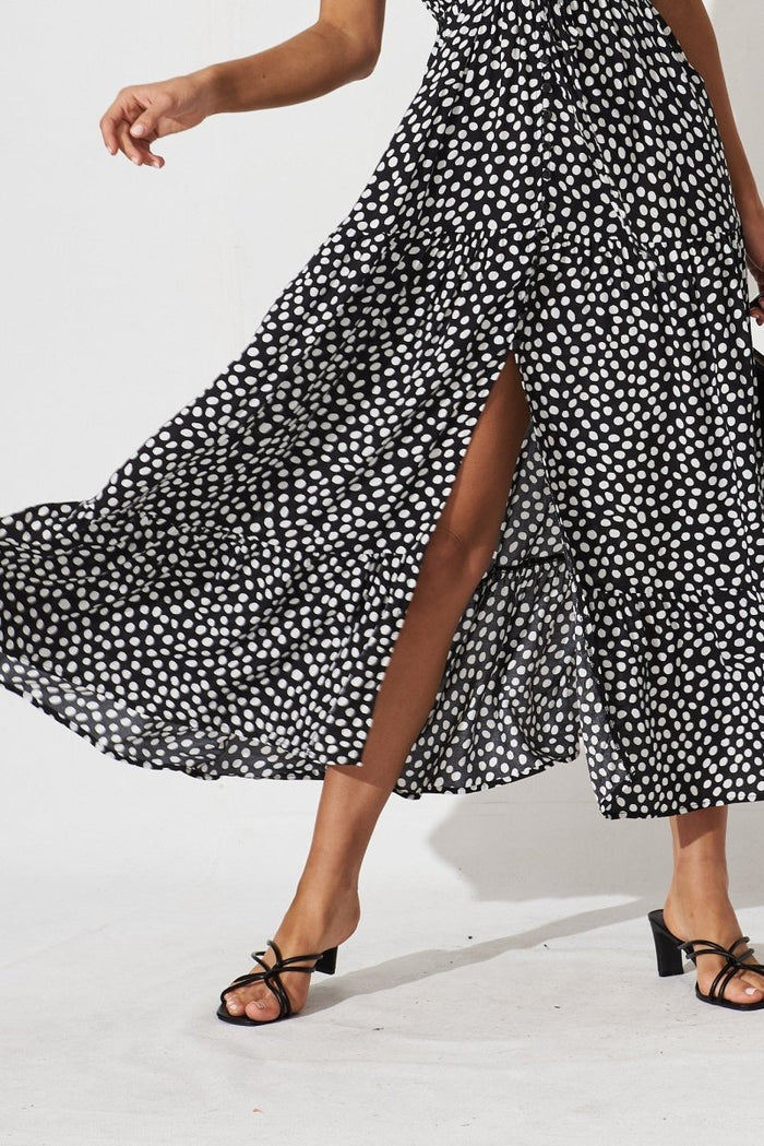 Clairie Maxi Dress In Black With White Polka Dot - St Frock (Dev)