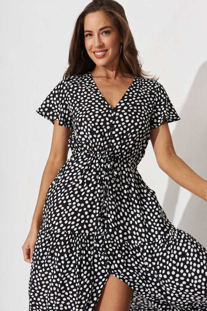 Clairie Maxi Dress In Black With White Polka Dot - St Frock (Dev)