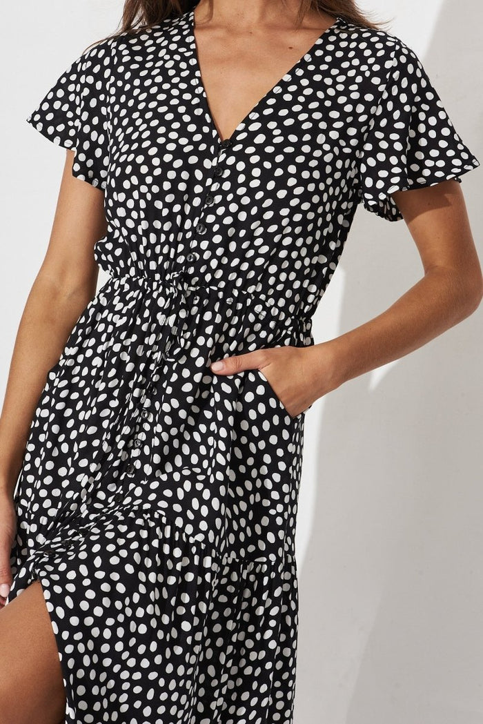 Clairie Maxi Dress In Black With White Polka Dot - St Frock (Dev)