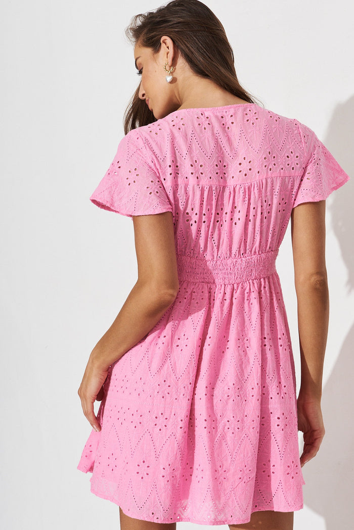 Kylana Dress In Candy Pink Broderie Cotton - back