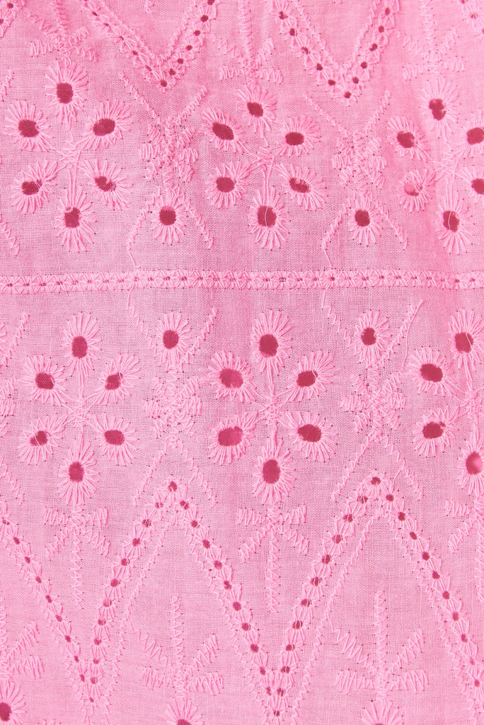Kylana Dress In Candy Pink Broderie Cotton - fabric