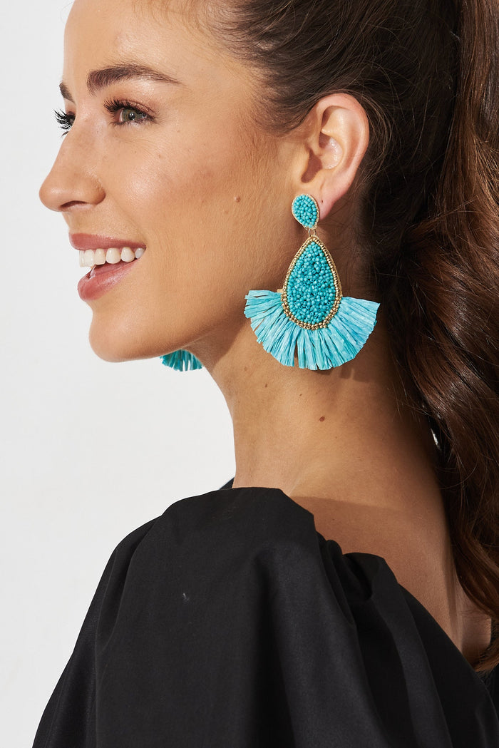 August + Delilah Dheea Drop Earrings In Aqua Blue - side