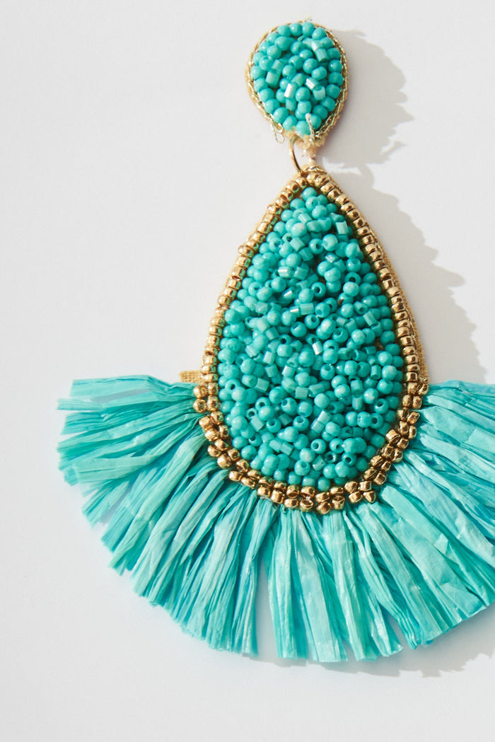 August + Delilah Dheea Drop Earrings In Aqua Blue - front single