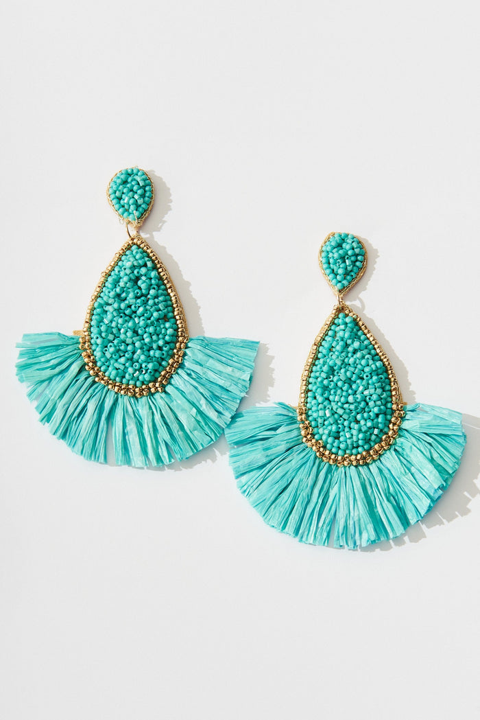 August + Delilah Dheea Drop Earrings In Aqua Blue - front
