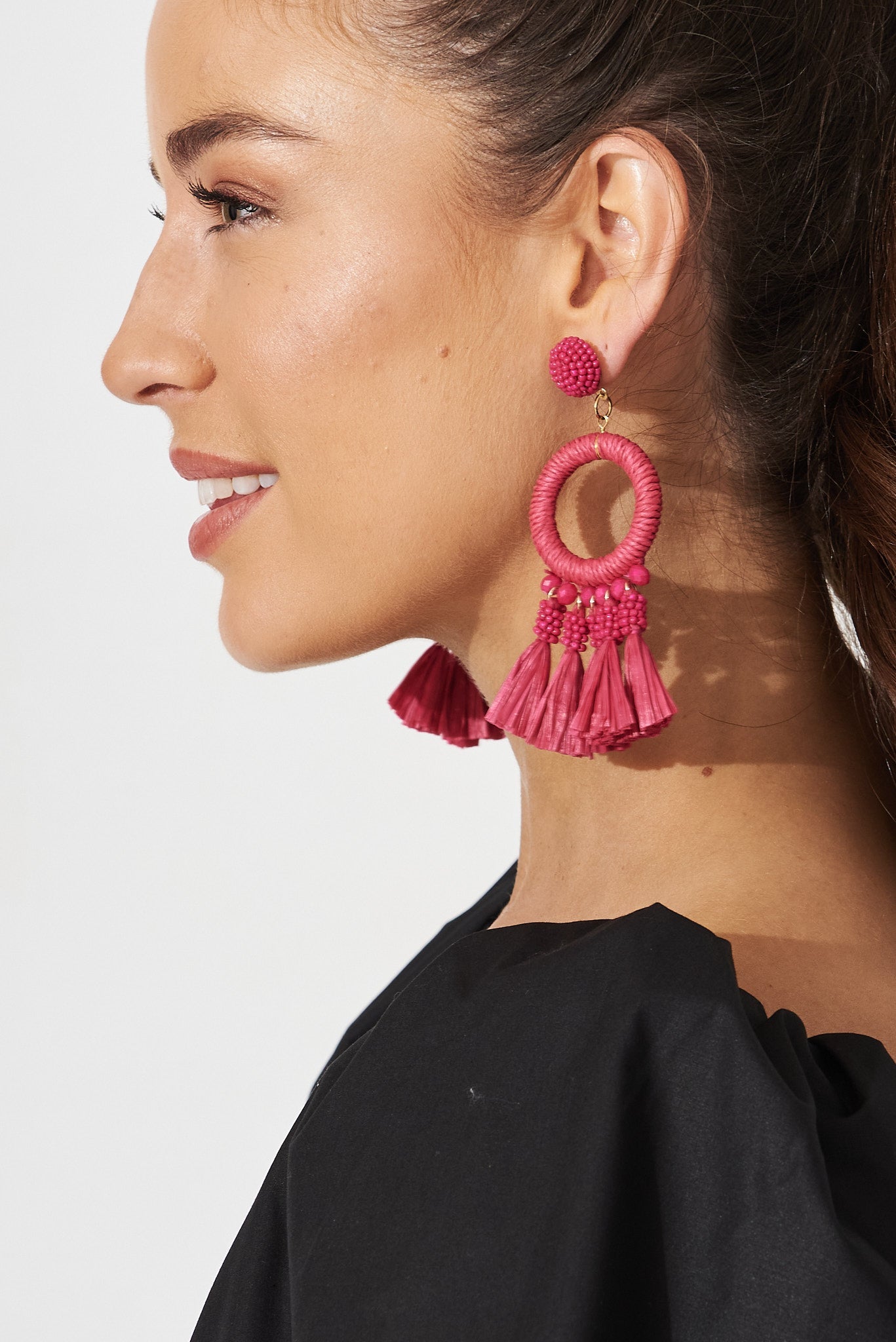 August + Delilah Yala Drop Earrings In Hot Pink - side