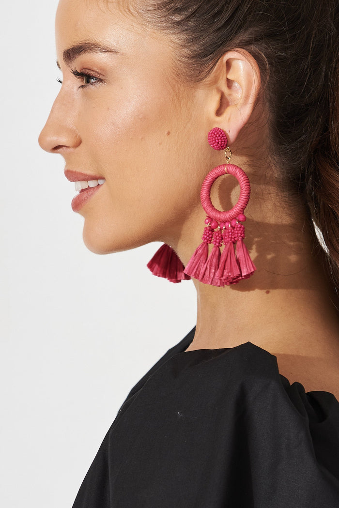 August + Delilah Yala Drop Earrings In Hot Pink - side