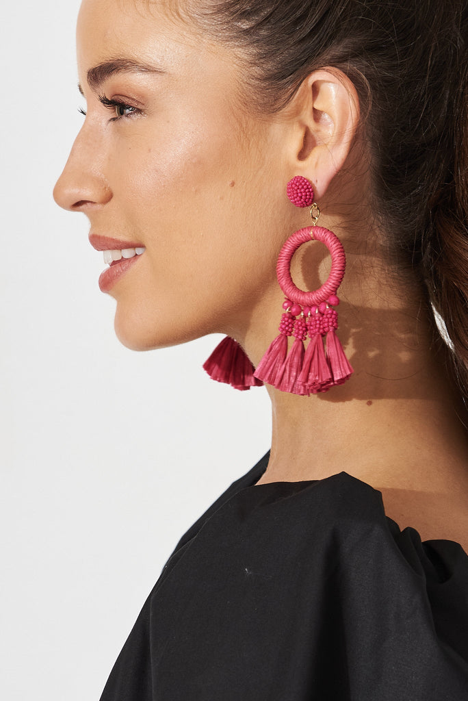 August + Delilah Yala Drop Earrings In Hot Pink - side