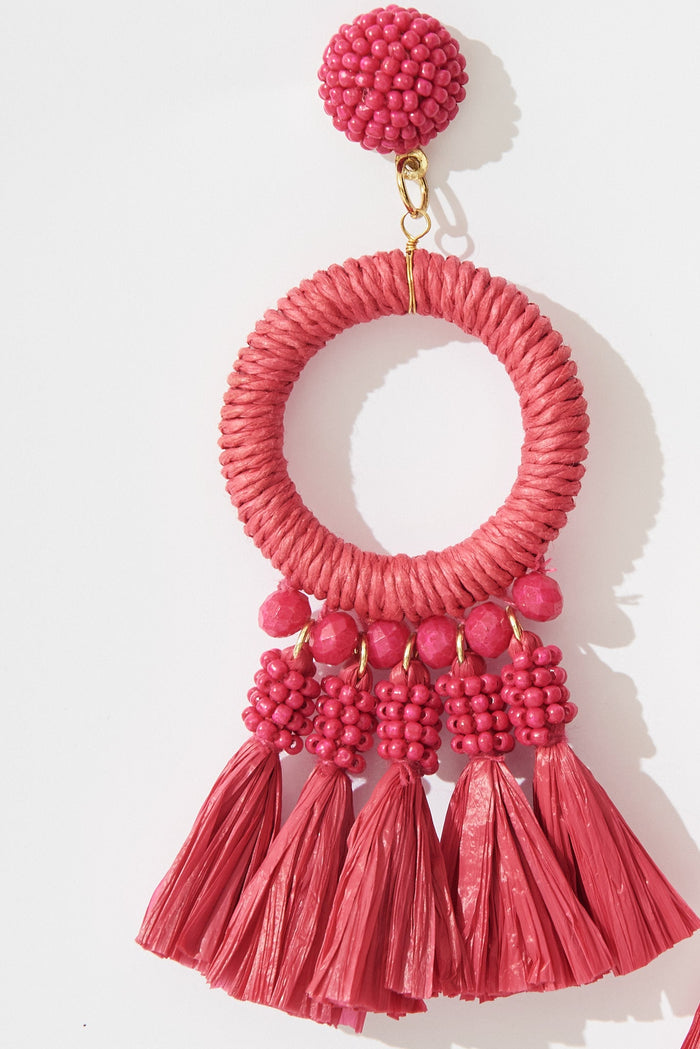 August + Delilah Yala Drop Earrings In Hot Pink - front single