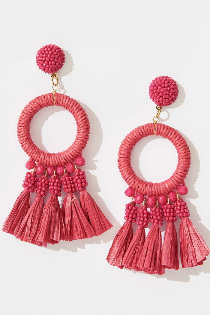 August + Delilah Yala Drop Earrings In Hot Pink - front