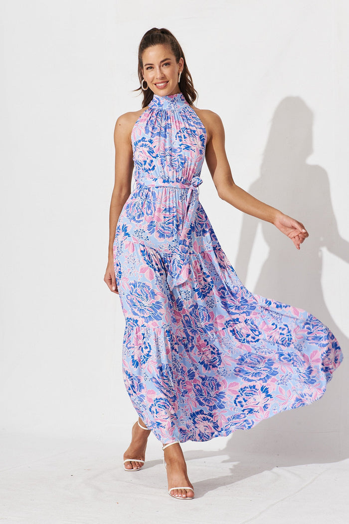 Nadine Maxi Dress In Mauve With Lilac Floral - full length