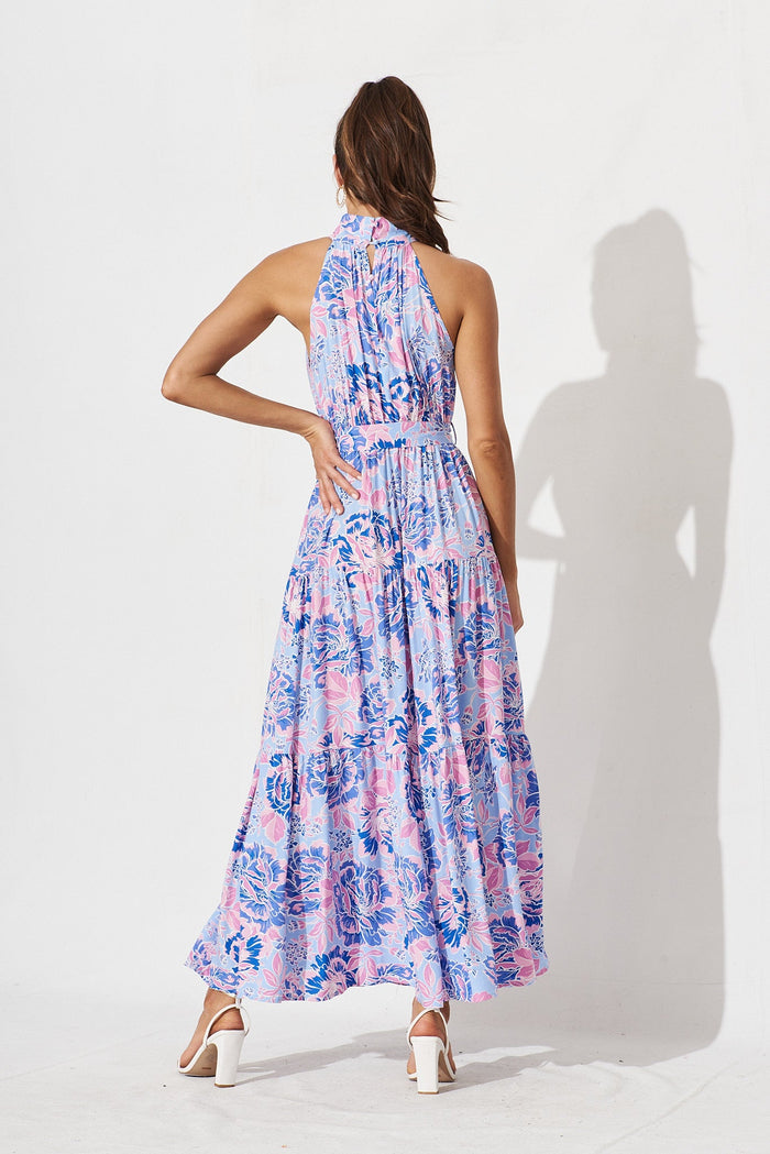 Nadine Maxi Dress In Mauve With Lilac Floral - back