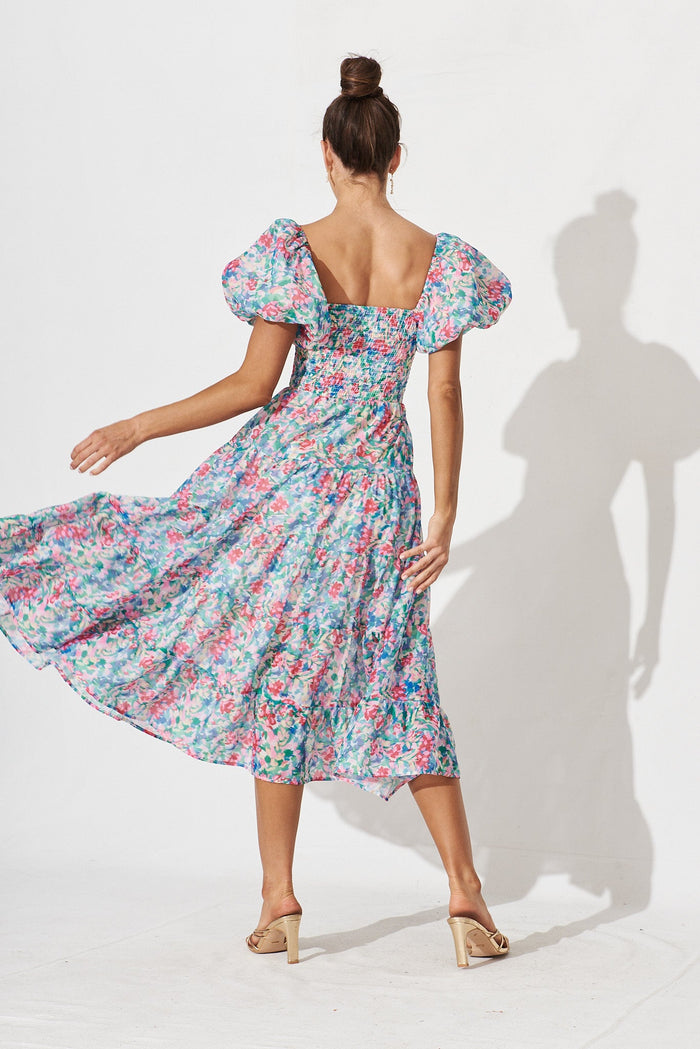 Kaitlyn Midi Dress In Blue Multi Floral - back