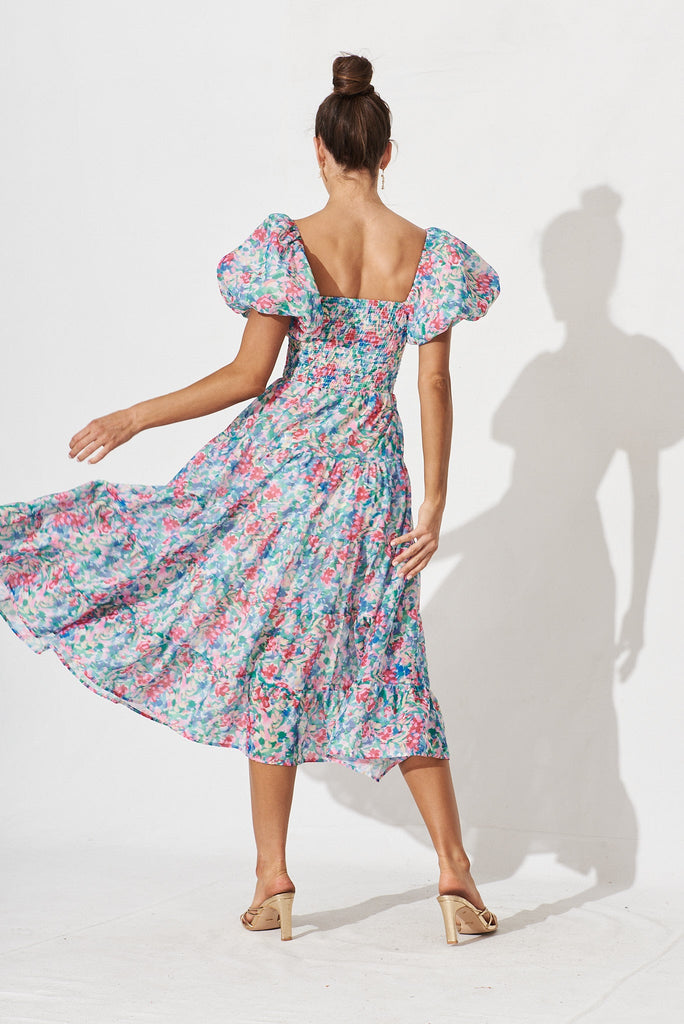 Kaitlyn Midi Dress In Blue Multi Floral - back