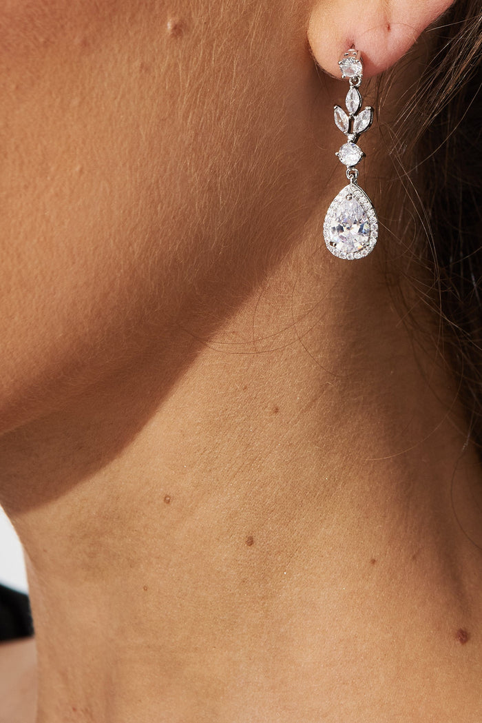 August + Delilah Ellen Drop Earrings In Silver - side close up