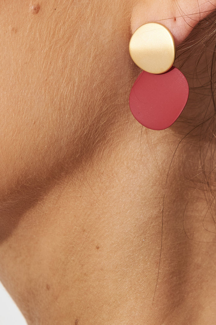 August + Delilah Gloria Earrings In Wine With Gold - side close up
