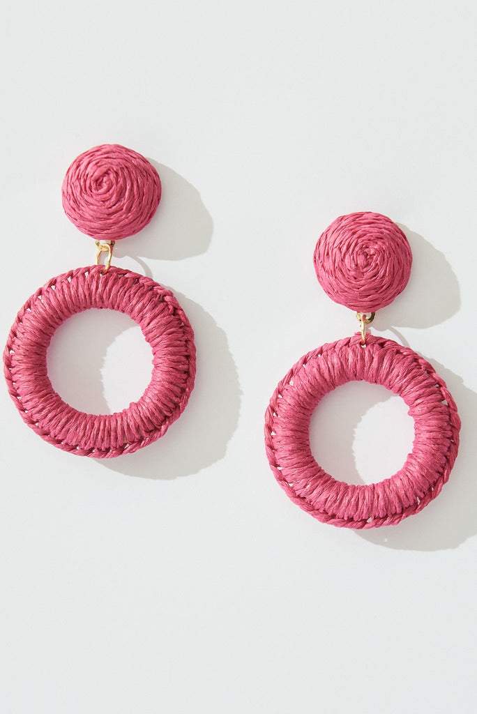 August + Delilah Lalla Drop Earrings In Pink Rattan - front