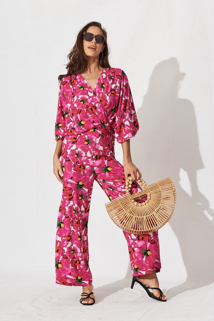 Amalia Pants In White With Fuchsia Floral - St Frock (Dev)
