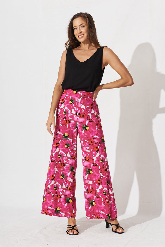 Amalia Pants In White With Fuchsia Floral - St Frock (Dev)