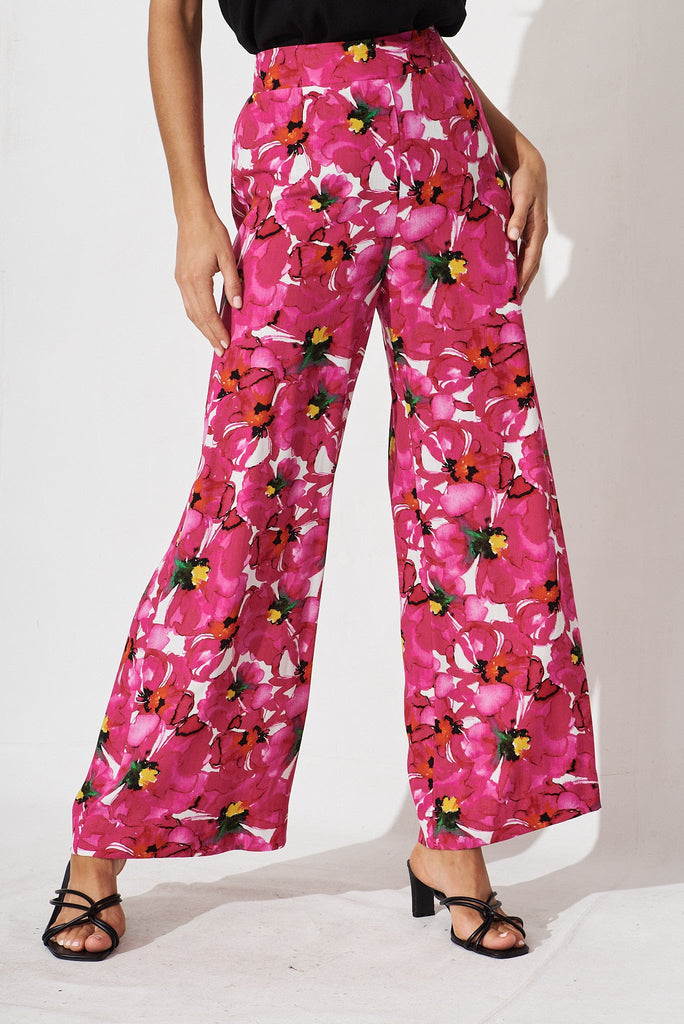 Amalia Pants In White With Fuchsia Floral - St Frock (Dev)