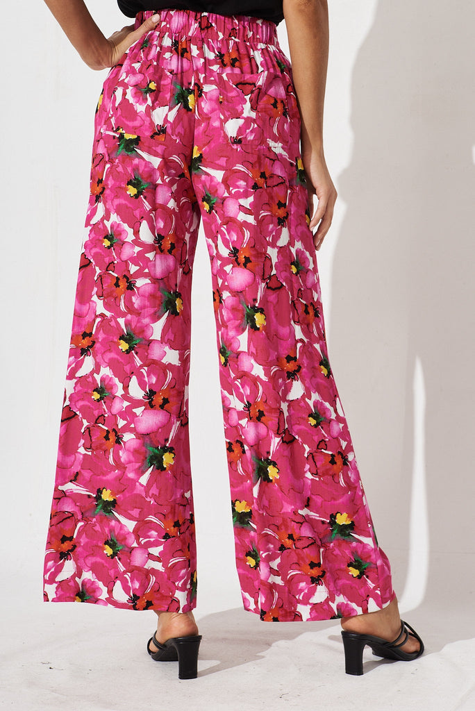 Amalia Pants In White With Fuchsia Floral - St Frock (Dev)