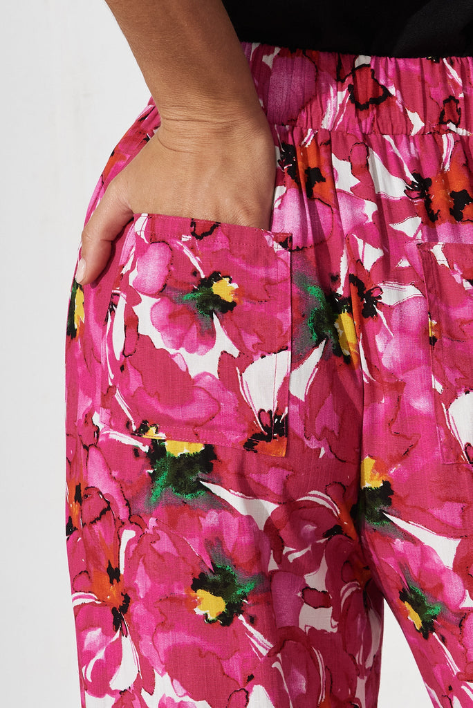 Amalia Pants In White With Fuchsia Floral - St Frock (Dev)
