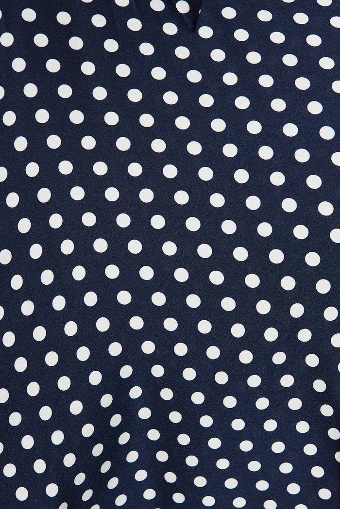 Nadia Midi Dress In Navy Spot Satin - fabric