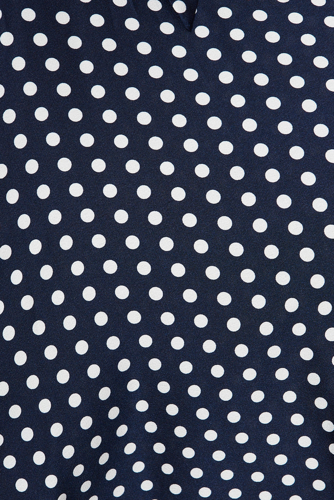 Nadia Midi Dress In Navy Spot Satin - fabric