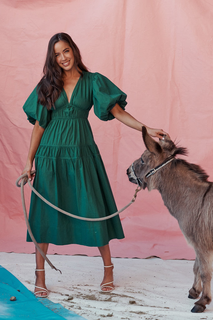 Amalie Midi Dress In Green Cotton