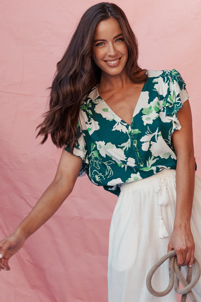 Verna Top In Teal Floral