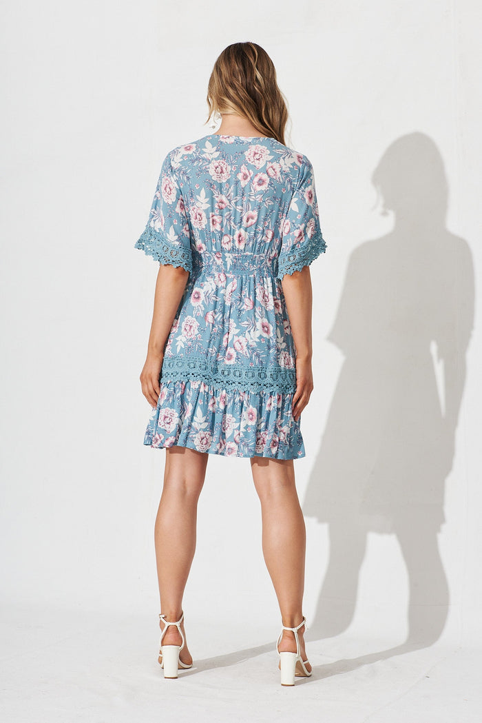 Macca Dress In Blue Floral - back