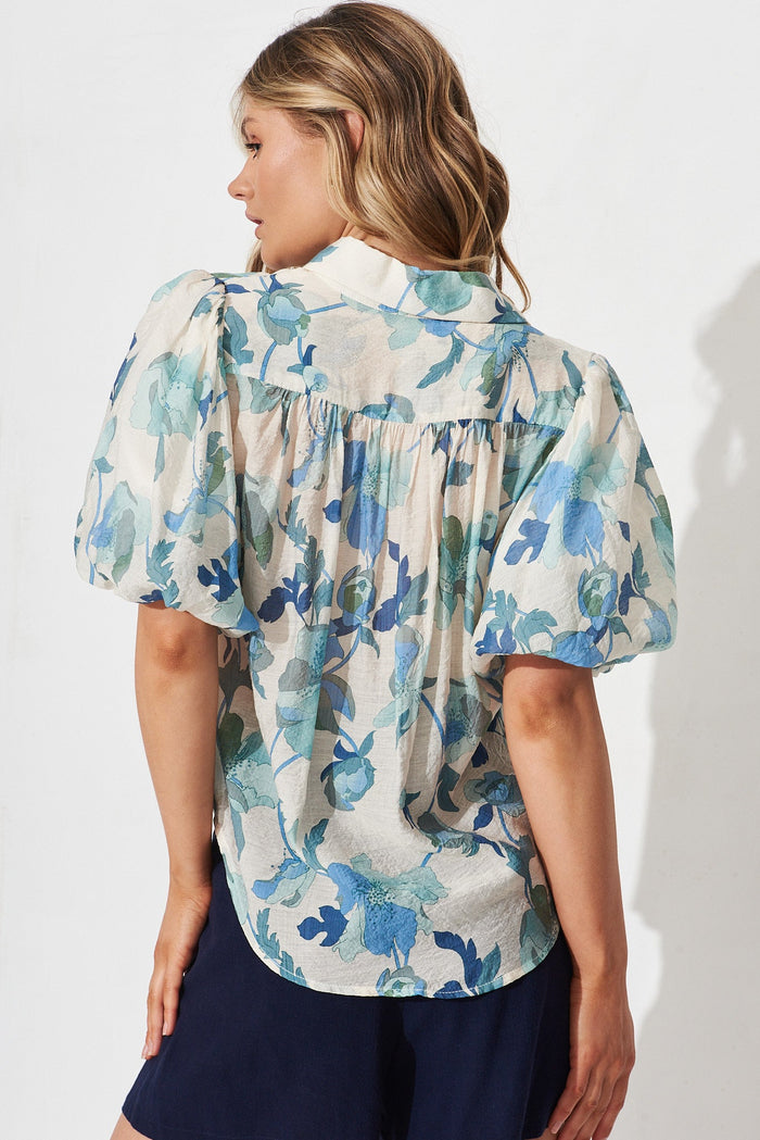 Aeryn Shirt In White With Blue Floral - back