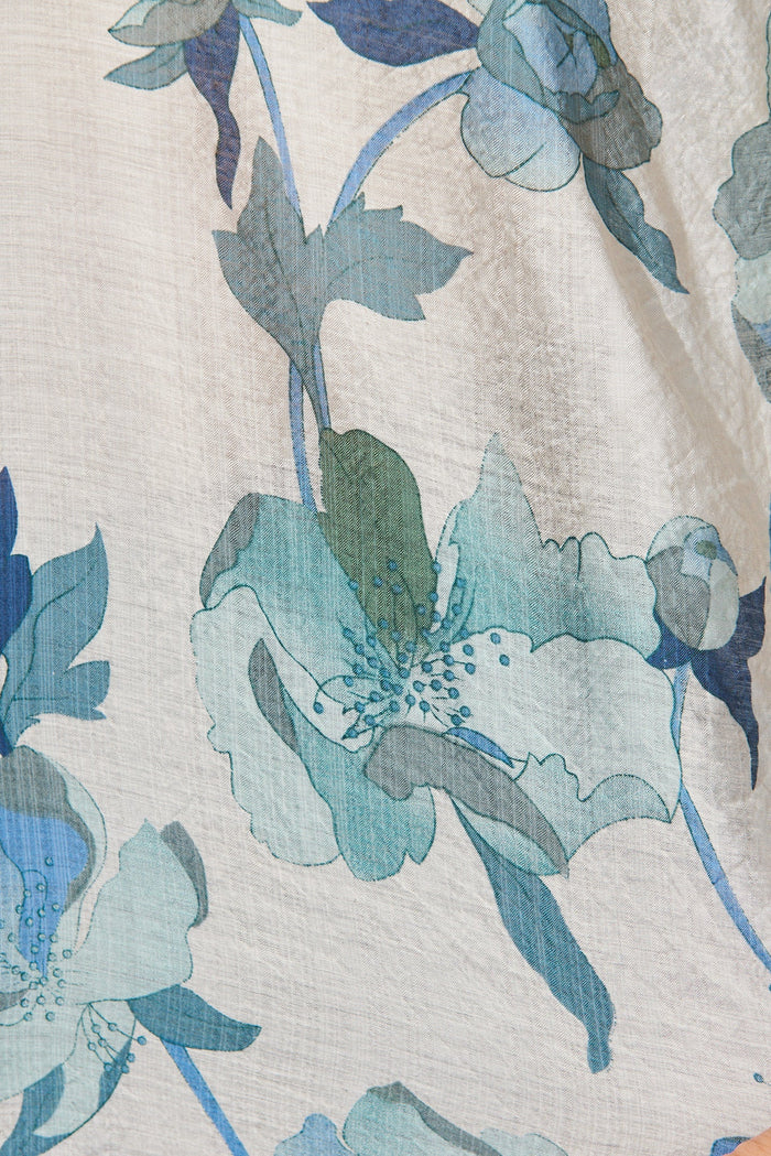 Aeryn Shirt In White With Blue Floral - fabric