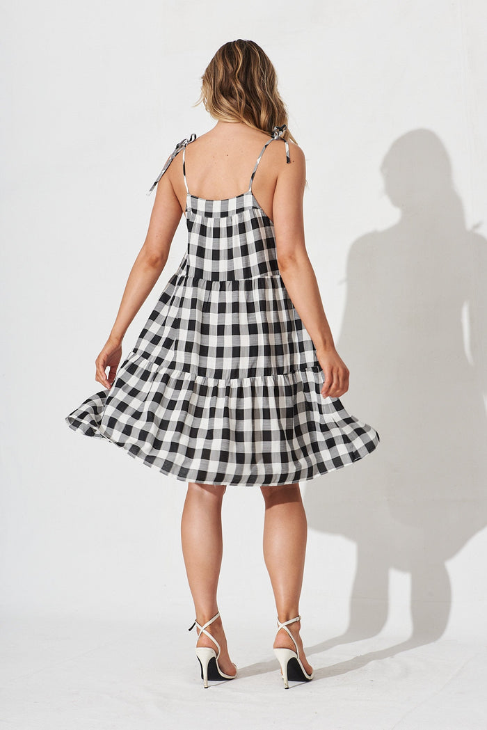 Perrie Sun Dress In Black And White Gingham - back
