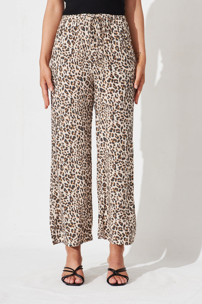 Grounded Pant In Beige With Brown Leopard Print - front